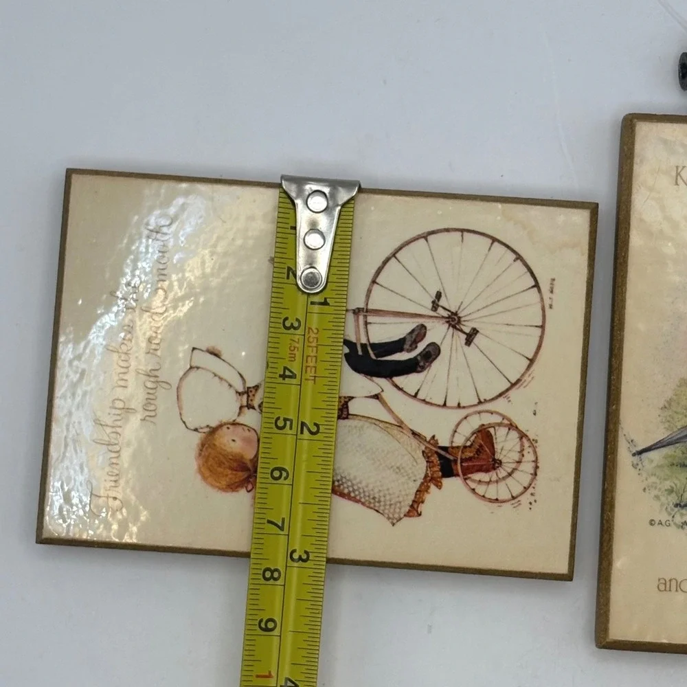 Vtg Holly Hobbie Wood Plaque Pair Cottagecore Prairie Wall Decor 1970s Art